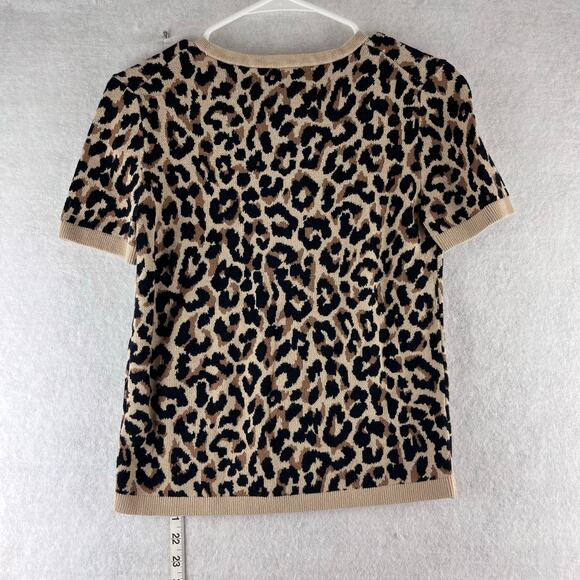 J.Crew Short Sleeve Leopard Cheetah Print Knit Sweater Women's XS 100% Cotton - Picture 8 of 9